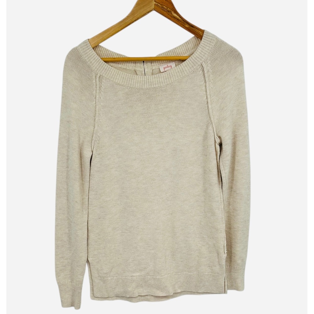 Pixley  Oatmeal Heathered Knit Sweater Boat Neck Quarter Zip Pullover‎ Small